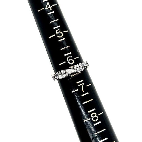 Sterling Silver 925 Twist Cz Stackable Band Ring - Picture 7 of 7